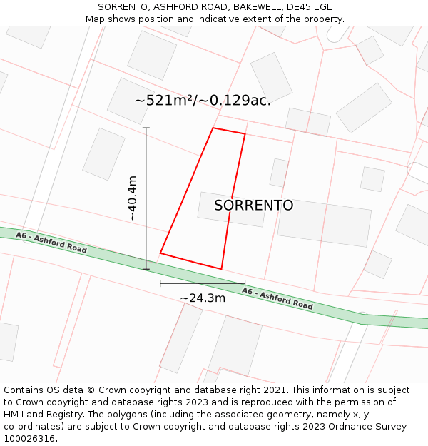 SORRENTO, ASHFORD ROAD, BAKEWELL, DE45 1GL: Plot and title map