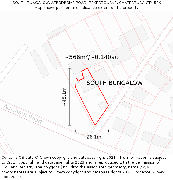 SOUTH BUNGALOW, AERODROME ROAD, BEKESBOURNE, CANTERBURY, CT4 5EX: Plot and title map