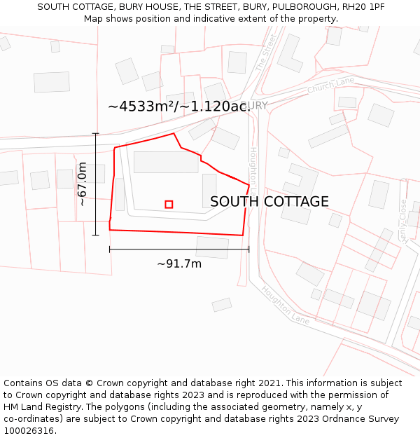 SOUTH COTTAGE, BURY HOUSE, THE STREET, BURY, PULBOROUGH, RH20 1PF: Plot and title map