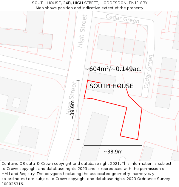 SOUTH HOUSE, 34B, HIGH STREET, HODDESDON, EN11 8BY: Plot and title map