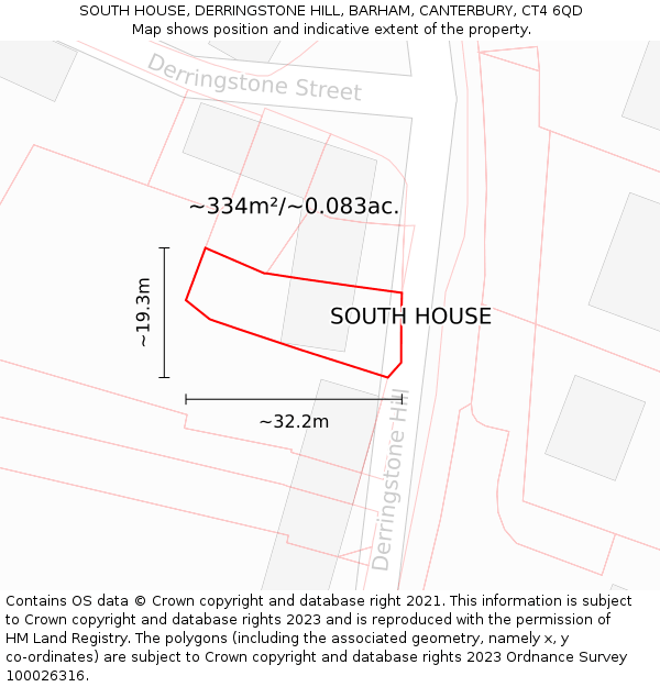 SOUTH HOUSE, DERRINGSTONE HILL, BARHAM, CANTERBURY, CT4 6QD: Plot and title map