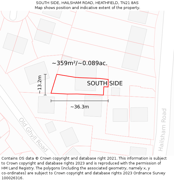 SOUTH SIDE, HAILSHAM ROAD, HEATHFIELD, TN21 8AS: Plot and title map