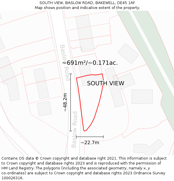 SOUTH VIEW, BASLOW ROAD, BAKEWELL, DE45 1AF: Plot and title map