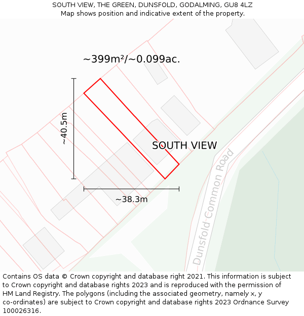 SOUTH VIEW, THE GREEN, DUNSFOLD, GODALMING, GU8 4LZ: Plot and title map