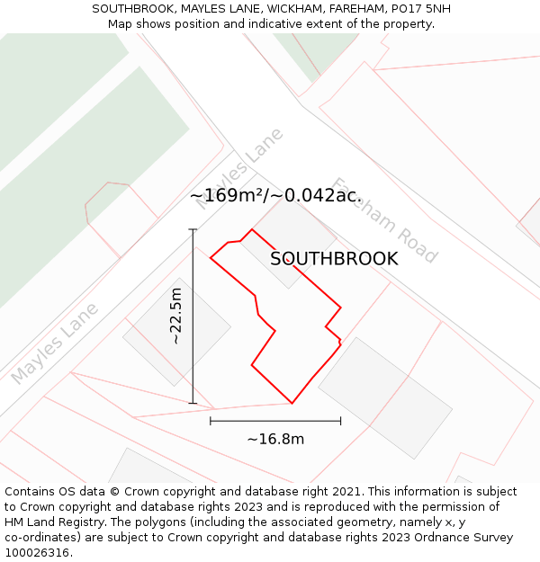 SOUTHBROOK, MAYLES LANE, WICKHAM, FAREHAM, PO17 5NH: Plot and title map