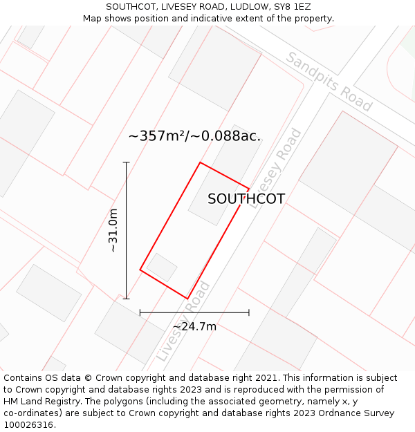 SOUTHCOT, LIVESEY ROAD, LUDLOW, SY8 1EZ: Plot and title map