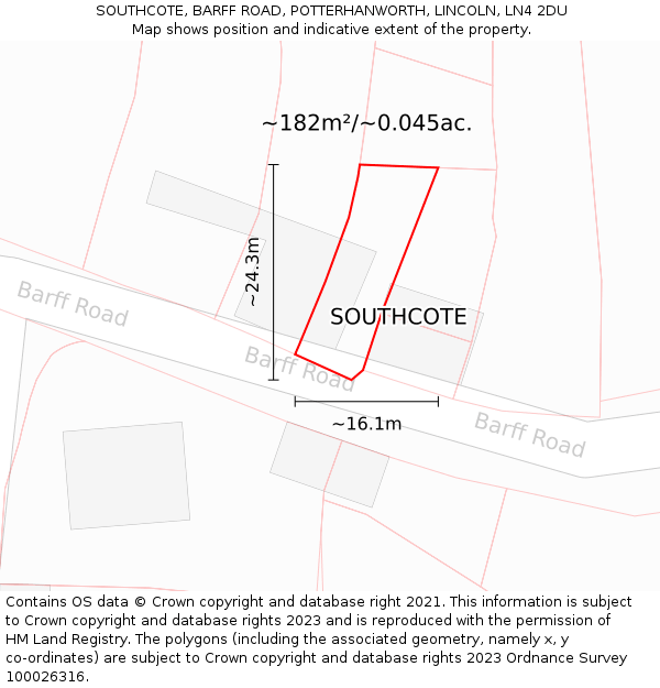 SOUTHCOTE, BARFF ROAD, POTTERHANWORTH, LINCOLN, LN4 2DU: Plot and title map