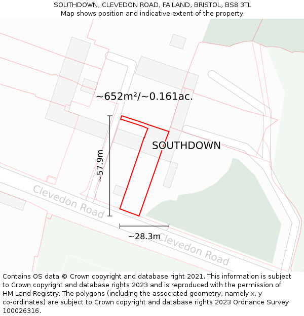 SOUTHDOWN, CLEVEDON ROAD, FAILAND, BRISTOL, BS8 3TL: Plot and title map