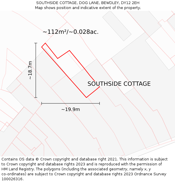 SOUTHSIDE COTTAGE, DOG LANE, BEWDLEY, DY12 2EH: Plot and title map