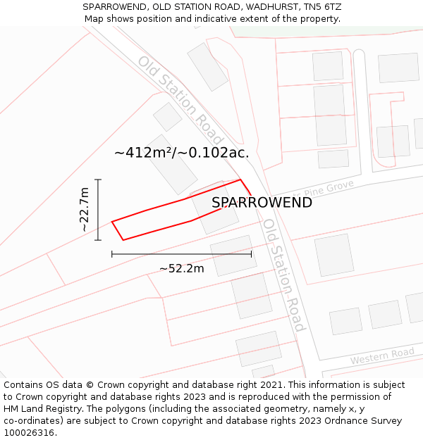 SPARROWEND, OLD STATION ROAD, WADHURST, TN5 6TZ: Plot and title map