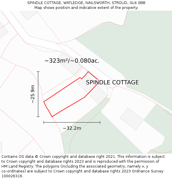 SPINDLE COTTAGE, WATLEDGE, NAILSWORTH, STROUD, GL6 0BB: Plot and title map