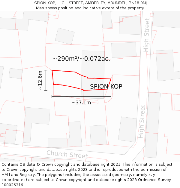 SPION KOP, HIGH STREET, AMBERLEY, ARUNDEL, BN18 9NJ: Plot and title map