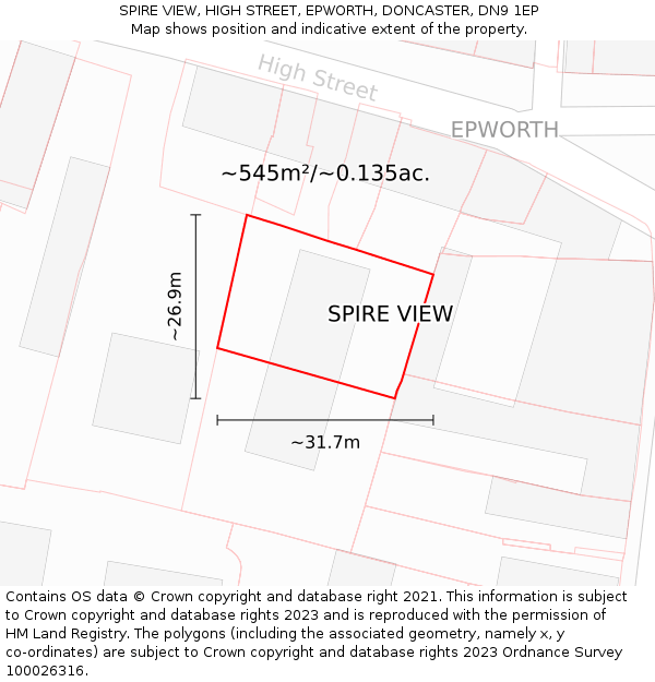 SPIRE VIEW, HIGH STREET, EPWORTH, DONCASTER, DN9 1EP: Plot and title map