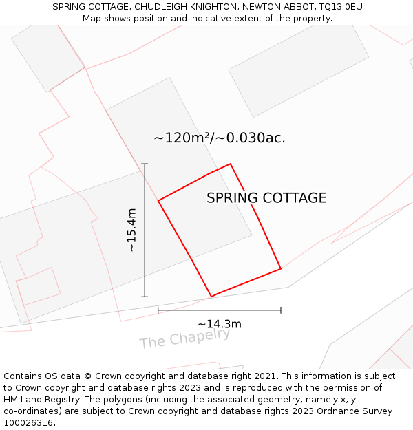 SPRING COTTAGE, CHUDLEIGH KNIGHTON, NEWTON ABBOT, TQ13 0EU: Plot and title map