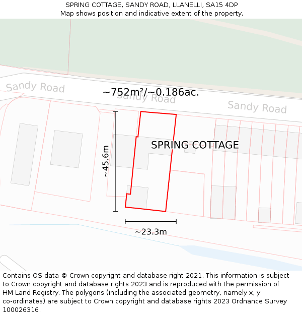 SPRING COTTAGE, SANDY ROAD, LLANELLI, SA15 4DP: Plot and title map