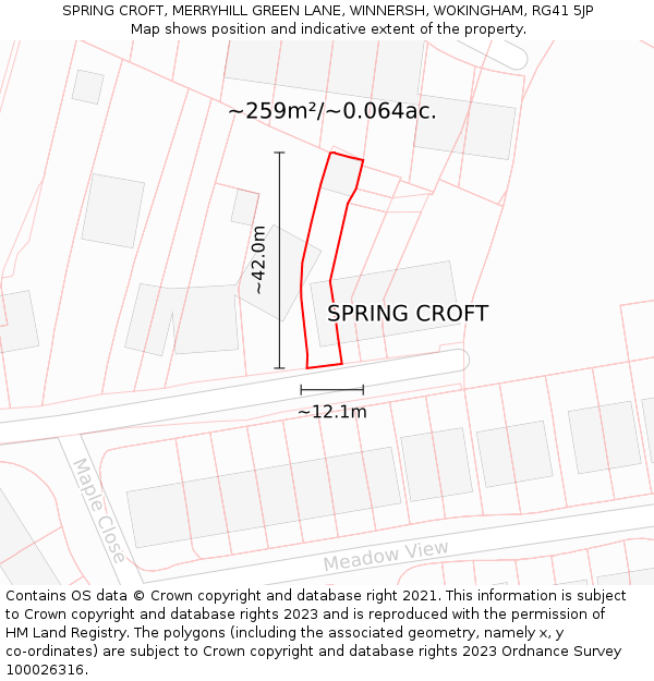 SPRING CROFT, MERRYHILL GREEN LANE, WINNERSH, WOKINGHAM, RG41 5JP: Plot and title map
