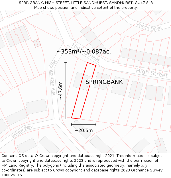 SPRINGBANK, HIGH STREET, LITTLE SANDHURST, SANDHURST, GU47 8LR: Plot and title map