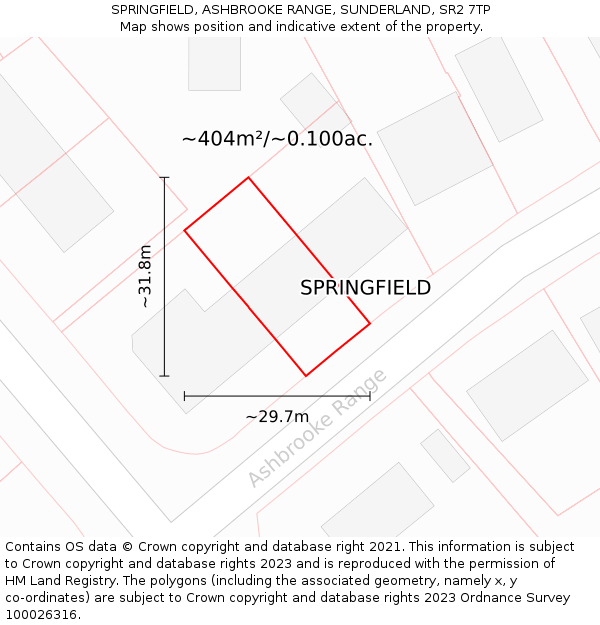 SPRINGFIELD, ASHBROOKE RANGE, SUNDERLAND, SR2 7TP: Plot and title map