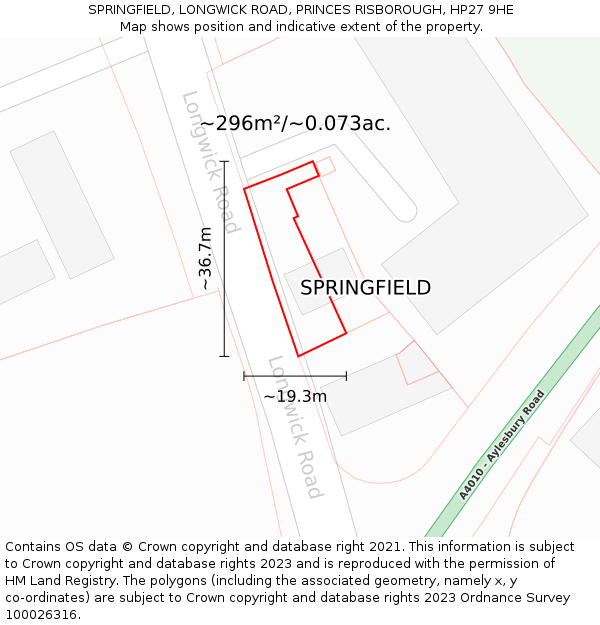 SPRINGFIELD, LONGWICK ROAD, PRINCES RISBOROUGH, HP27 9HE: Plot and title map