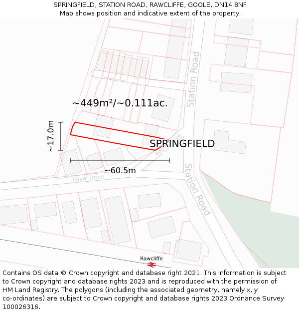 SPRINGFIELD, STATION ROAD, RAWCLIFFE, GOOLE, DN14 8NF: Plot and title map