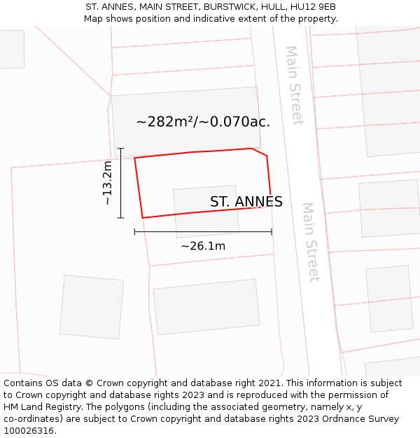 ST. ANNES, MAIN STREET, BURSTWICK, HULL, HU12 9EB: Plot and title map