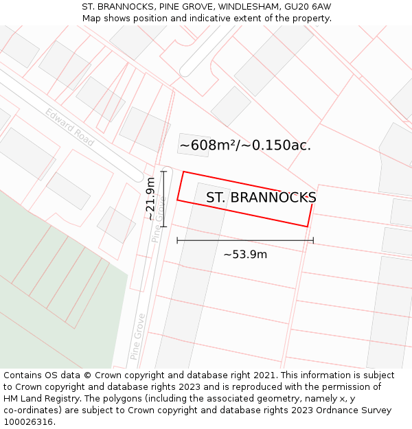 ST. BRANNOCKS, PINE GROVE, WINDLESHAM, GU20 6AW: Plot and title map