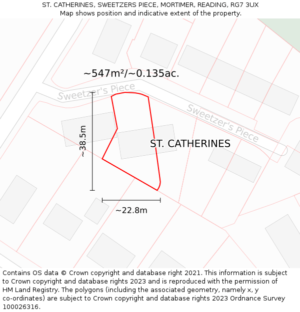 ST. CATHERINES, SWEETZERS PIECE, MORTIMER, READING, RG7 3UX: Plot and title map