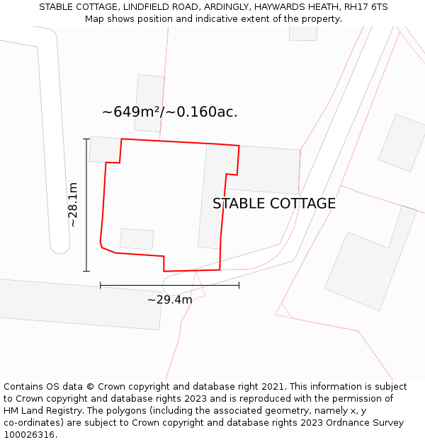 STABLE COTTAGE, LINDFIELD ROAD, ARDINGLY, HAYWARDS HEATH, RH17 6TS: Plot and title map