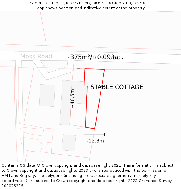 STABLE COTTAGE, MOSS ROAD, MOSS, DONCASTER, DN6 0HH: Plot and title map