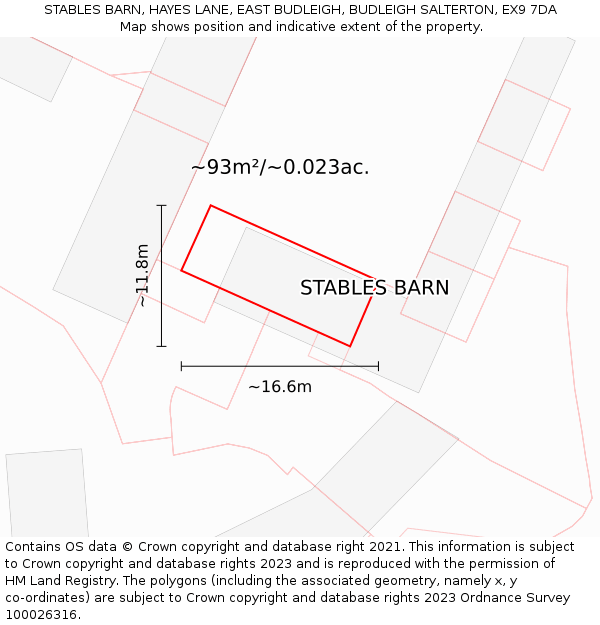 STABLES BARN, HAYES LANE, EAST BUDLEIGH, BUDLEIGH SALTERTON, EX9 7DA: Plot and title map
