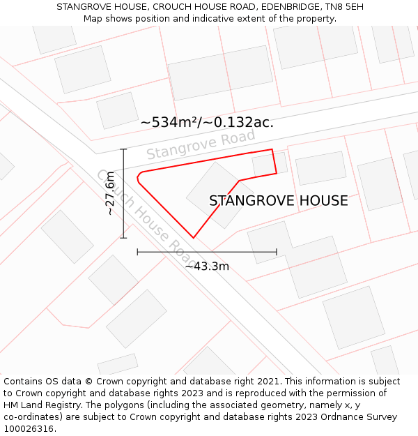 STANGROVE HOUSE, CROUCH HOUSE ROAD, EDENBRIDGE, TN8 5EH: Plot and title map