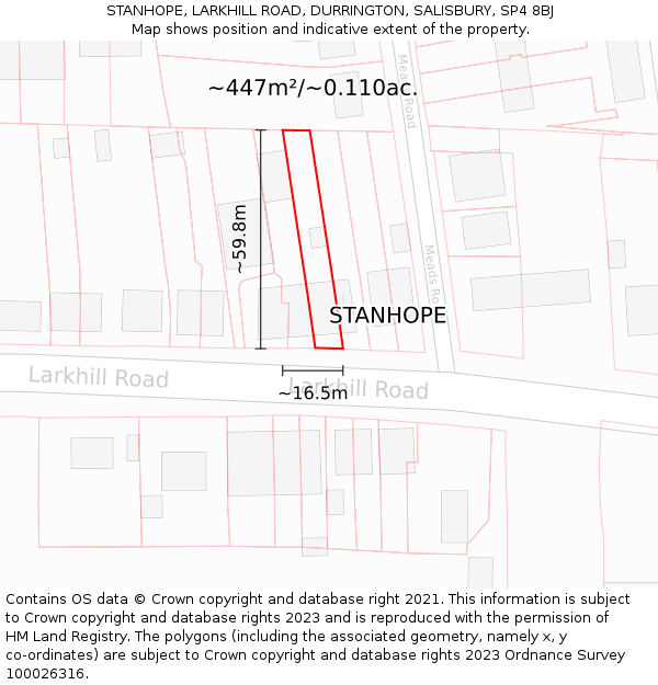 STANHOPE, LARKHILL ROAD, DURRINGTON, SALISBURY, SP4 8BJ: Plot and title map