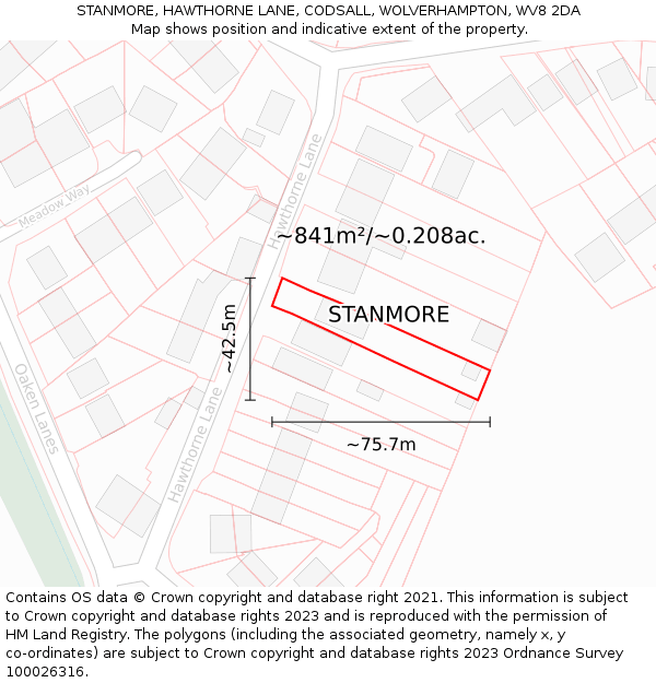 STANMORE, HAWTHORNE LANE, CODSALL, WOLVERHAMPTON, WV8 2DA: Plot and title map