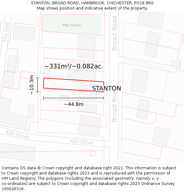 STANTON, BROAD ROAD, HAMBROOK, CHICHESTER, PO18 8RG: Plot and title map