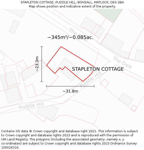 STAPLETON COTTAGE, PUDDLE HILL, BONSALL, MATLOCK, DE4 2BA: Plot and title map
