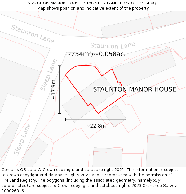STAUNTON MANOR HOUSE, STAUNTON LANE, BRISTOL, BS14 0QG: Plot and title map