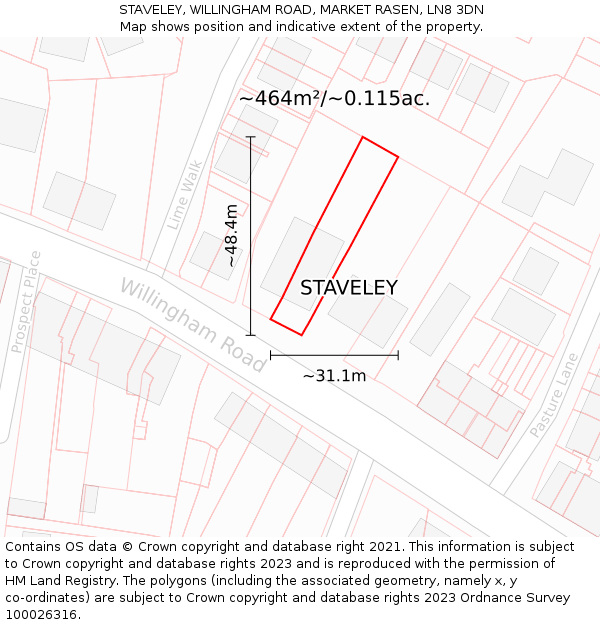 STAVELEY, WILLINGHAM ROAD, MARKET RASEN, LN8 3DN: Plot and title map