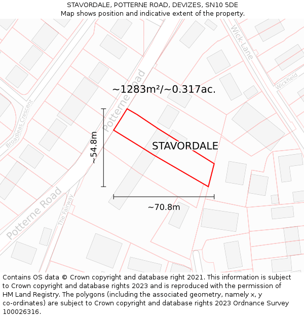 STAVORDALE, POTTERNE ROAD, DEVIZES, SN10 5DE: Plot and title map