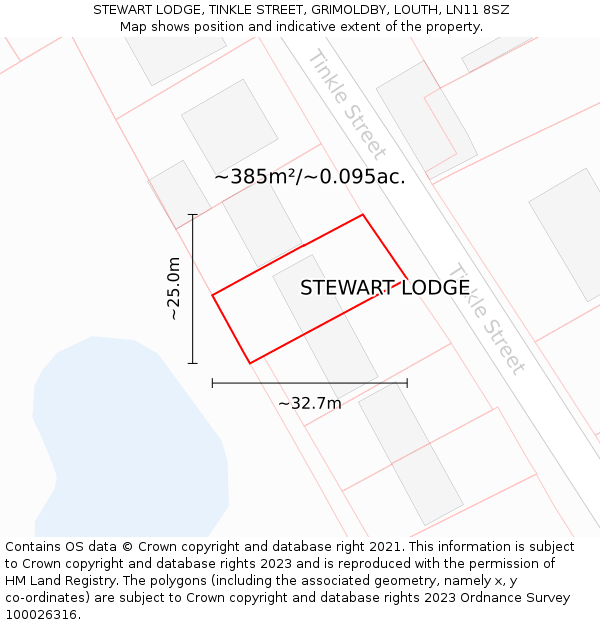 STEWART LODGE, TINKLE STREET, GRIMOLDBY, LOUTH, LN11 8SZ: Plot and title map