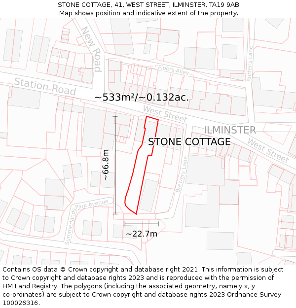 STONE COTTAGE, 41, WEST STREET, ILMINSTER, TA19 9AB: Plot and title map