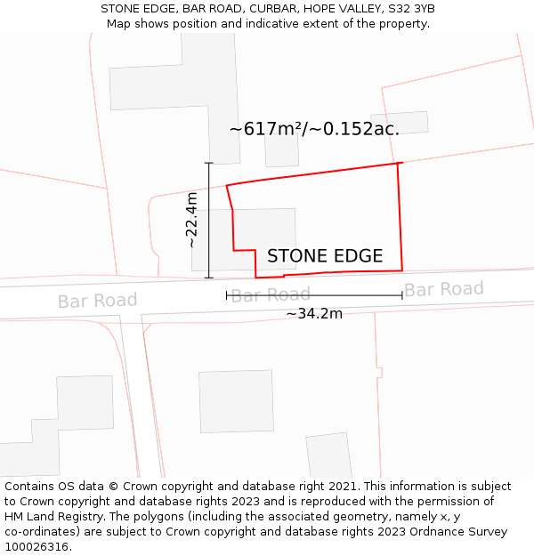 STONE EDGE, BAR ROAD, CURBAR, HOPE VALLEY, S32 3YB: Plot and title map