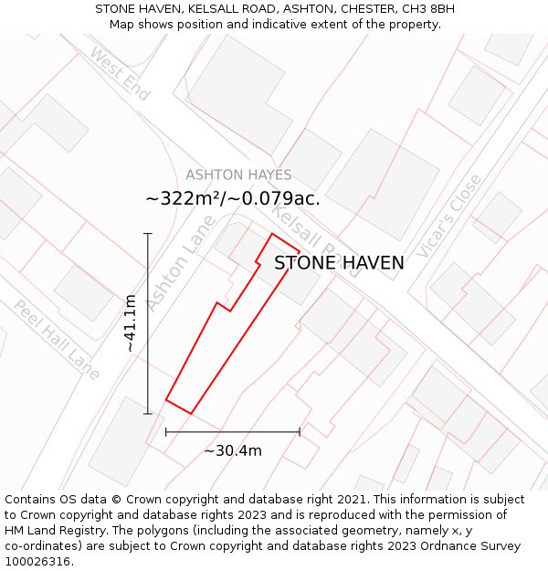STONE HAVEN, KELSALL ROAD, ASHTON, CHESTER, CH3 8BH: Plot and title map