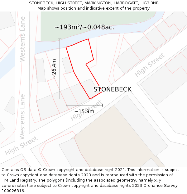 STONEBECK, HIGH STREET, MARKINGTON, HARROGATE, HG3 3NR: Plot and title map