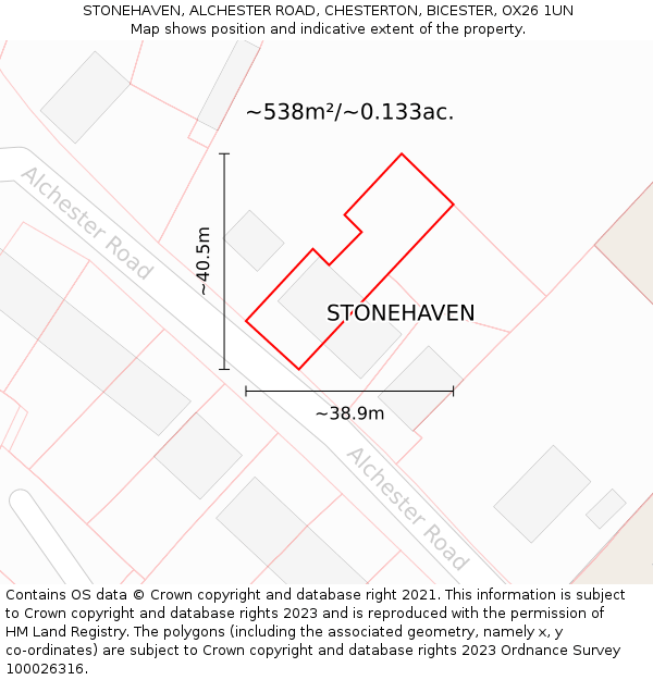 STONEHAVEN, ALCHESTER ROAD, CHESTERTON, BICESTER, OX26 1UN: Plot and title map