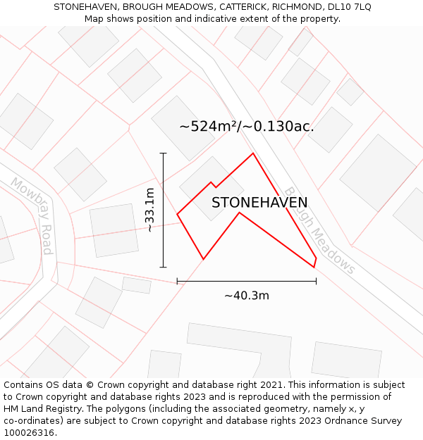 STONEHAVEN, BROUGH MEADOWS, CATTERICK, RICHMOND, DL10 7LQ: Plot and title map