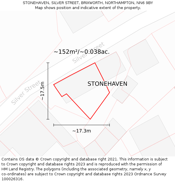 STONEHAVEN, SILVER STREET, BRIXWORTH, NORTHAMPTON, NN6 9BY: Plot and title map