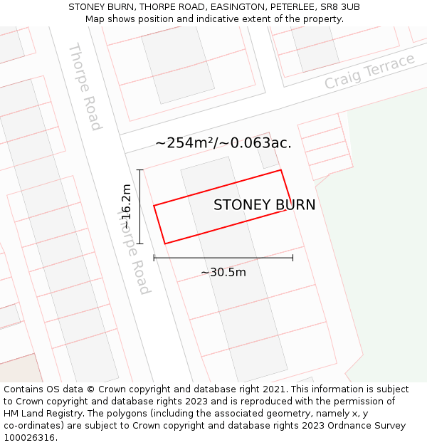 STONEY BURN, THORPE ROAD, EASINGTON, PETERLEE, SR8 3UB: Plot and title map