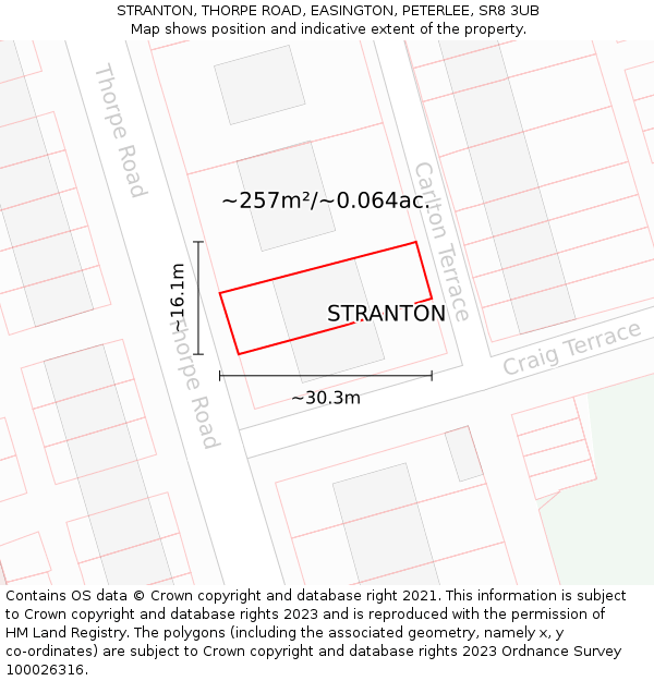 STRANTON, THORPE ROAD, EASINGTON, PETERLEE, SR8 3UB: Plot and title map