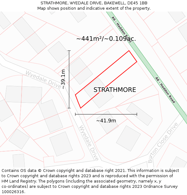 STRATHMORE, WYEDALE DRIVE, BAKEWELL, DE45 1BB: Plot and title map