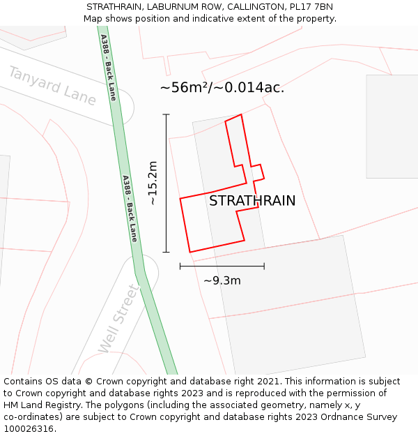 STRATHRAIN, LABURNUM ROW, CALLINGTON, PL17 7BN: Plot and title map